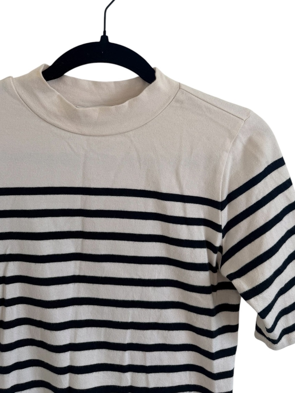 Frame Mariner Striped Short Sleeve Mock Neck Sweater Top - Picture 5 of 10